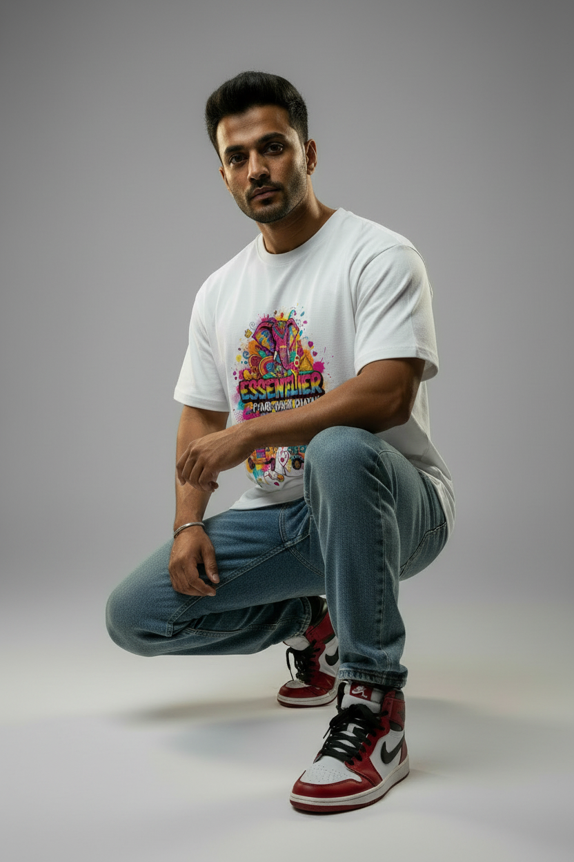 Desi Valentine Tee Studio Mockup - Kneeling Pose