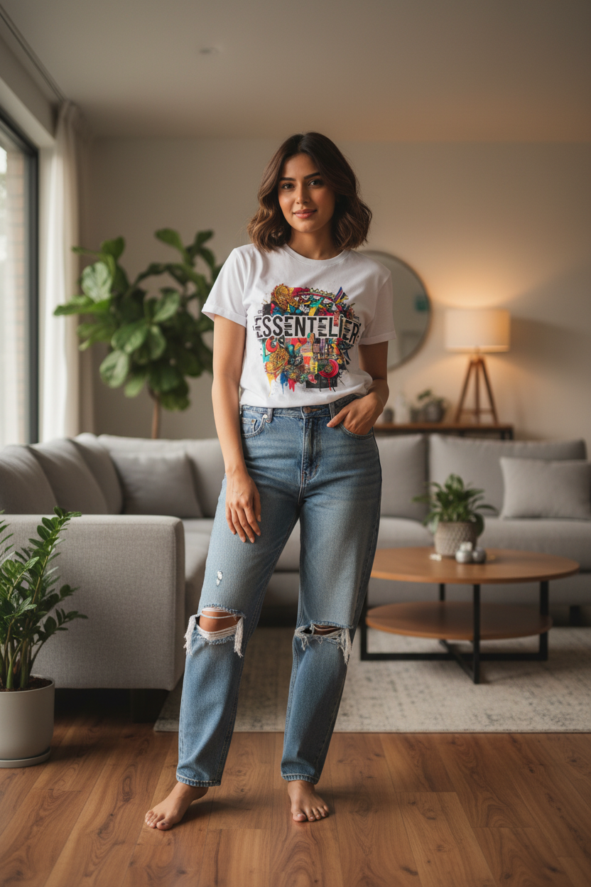 Fusion Tee Living Room Lifestyle Mockup