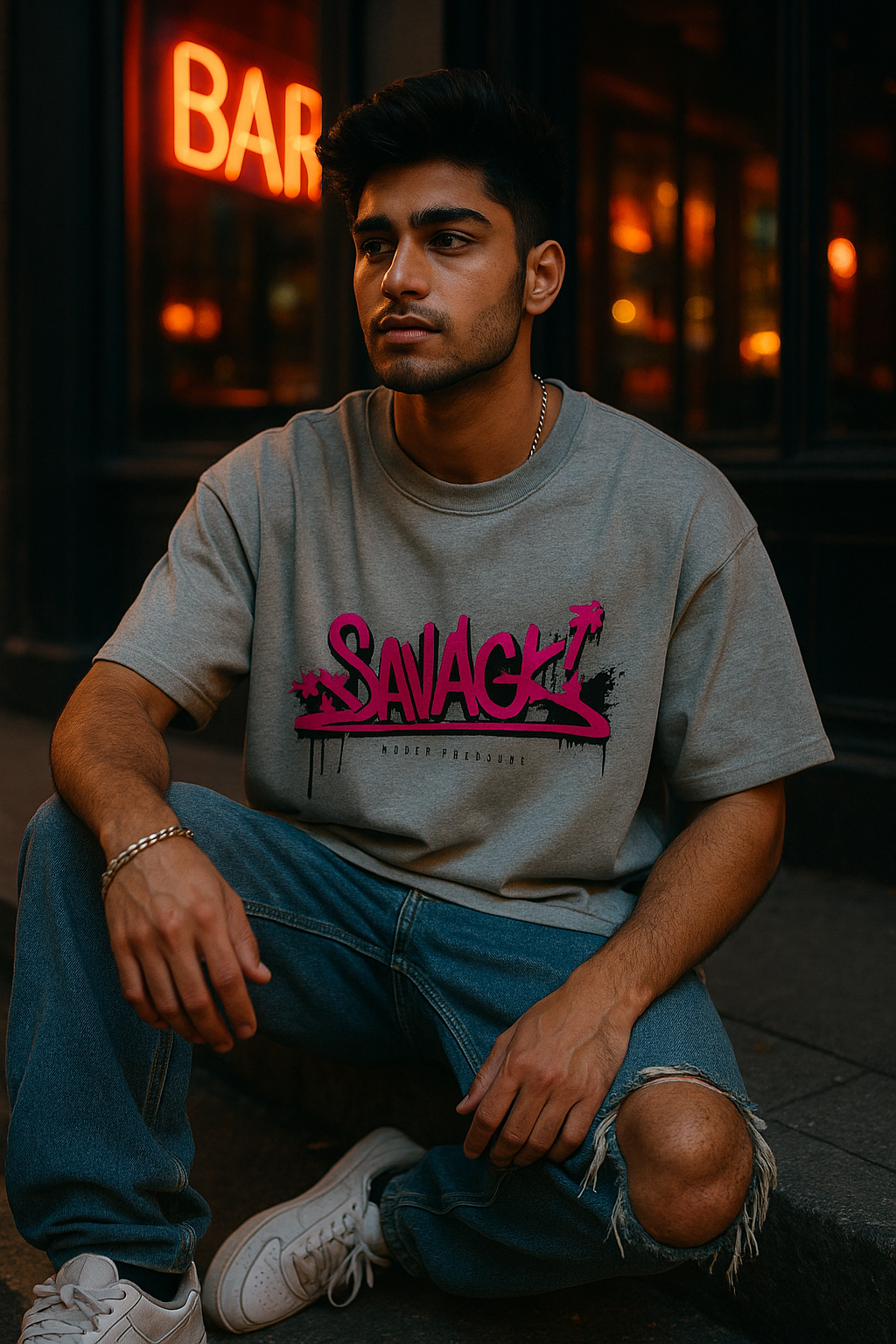 Grey Savage Tee Cinematic Mockup
